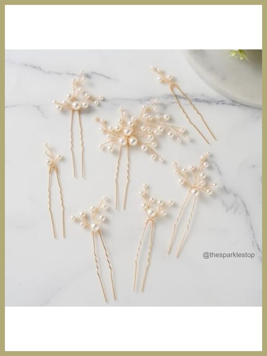 7 Piece Gold Pearl Bridal Hair Pins Wedding Hair Accessories main image 3